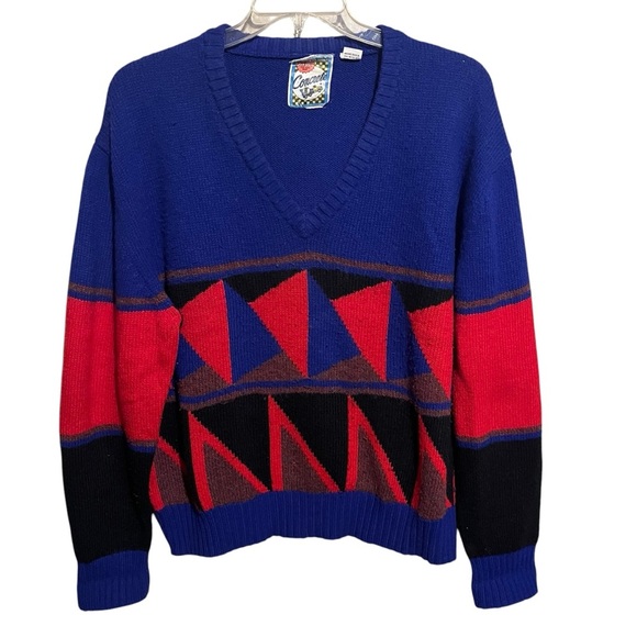 Concrete Men VTG Geometric Sweater Pullover Sz XL Multicolor Crew Neck Wool - Picture 1 of 9